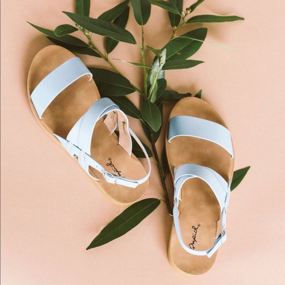 Shoes - Blue double strap sling back sandals